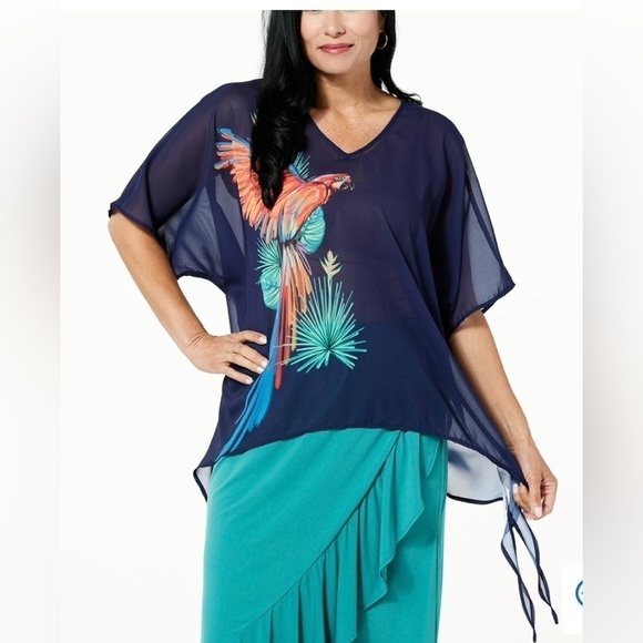 2 for $26 Colleen Lopez Printed Pullover Poncho Parrot Margaritaville Med NOTE - Picture 1 of 7